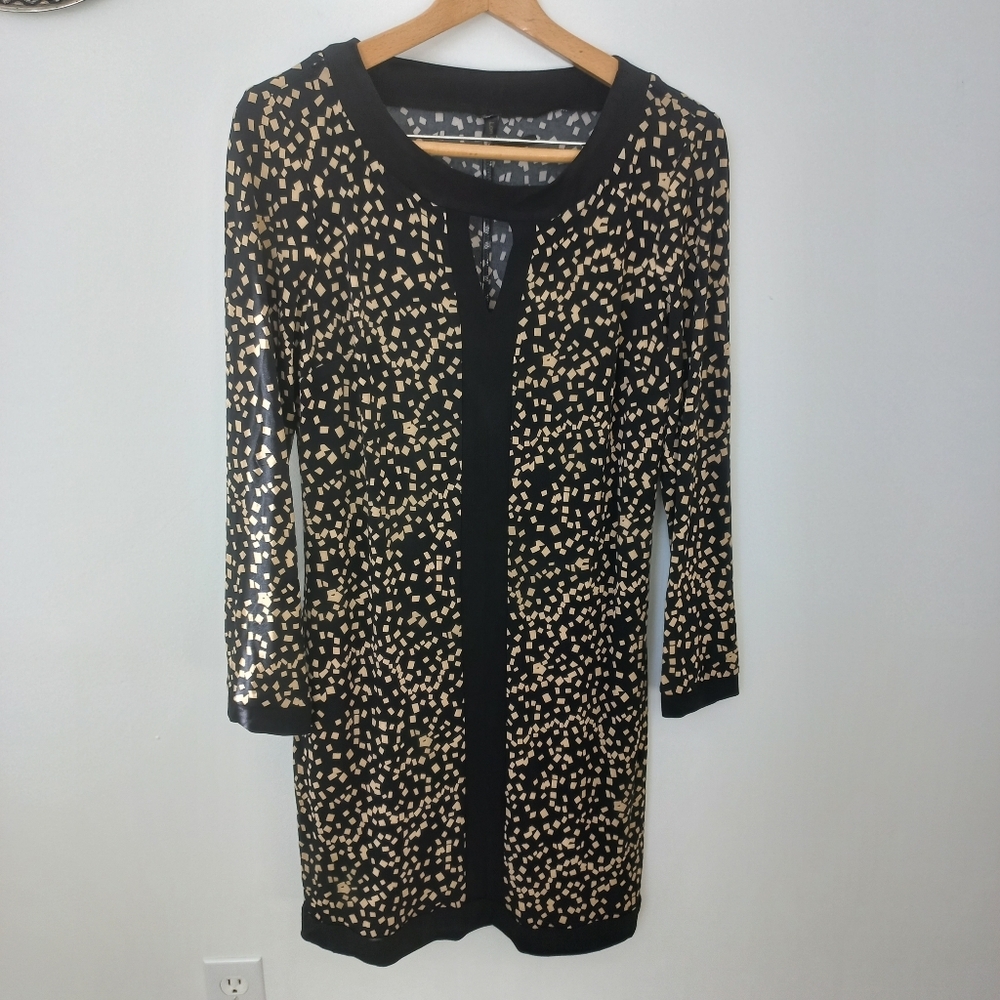 Lori M Collection Women's Black/Beige Geometric Patterned Dress Size L US